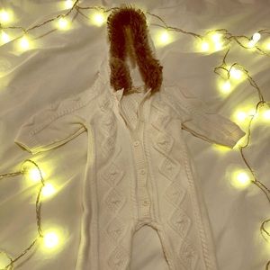 Ivory cable knit sweater onesie